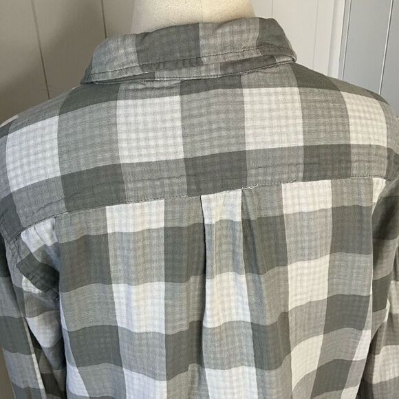 Womens Size XL Button Front Shirt Gray White Check Pattern Long Sleeve Collared - Picture 9 of 13